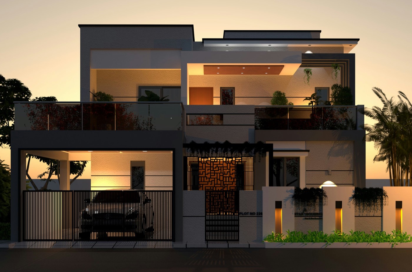 Fachada de una casa en Docta al atardecer